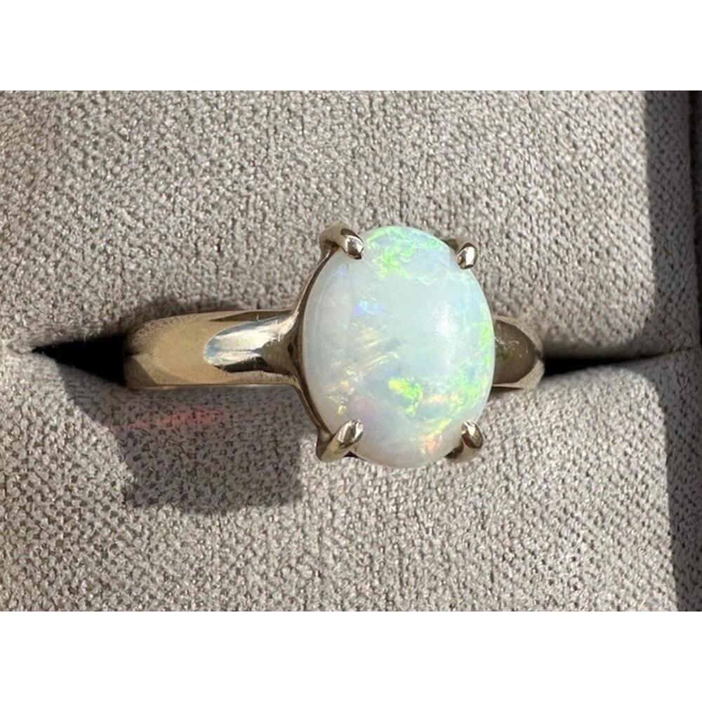 10kt Gold Opal Ring Hand Crafted Pure Australian Opal With All The Colors Size 9